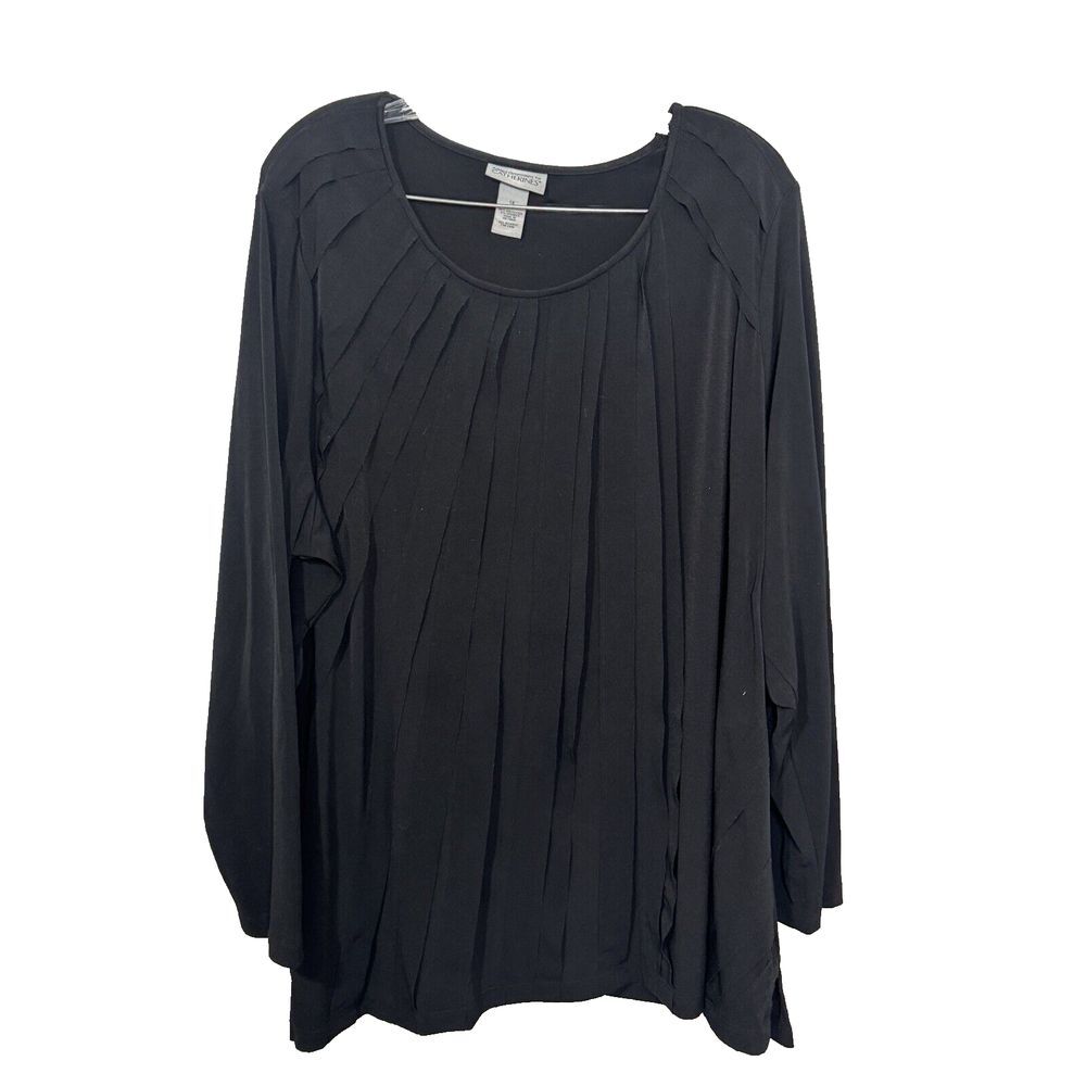 Catherines Added Dimensions Black Pleated Front Long Sleeve Blouse Plus Size 1X